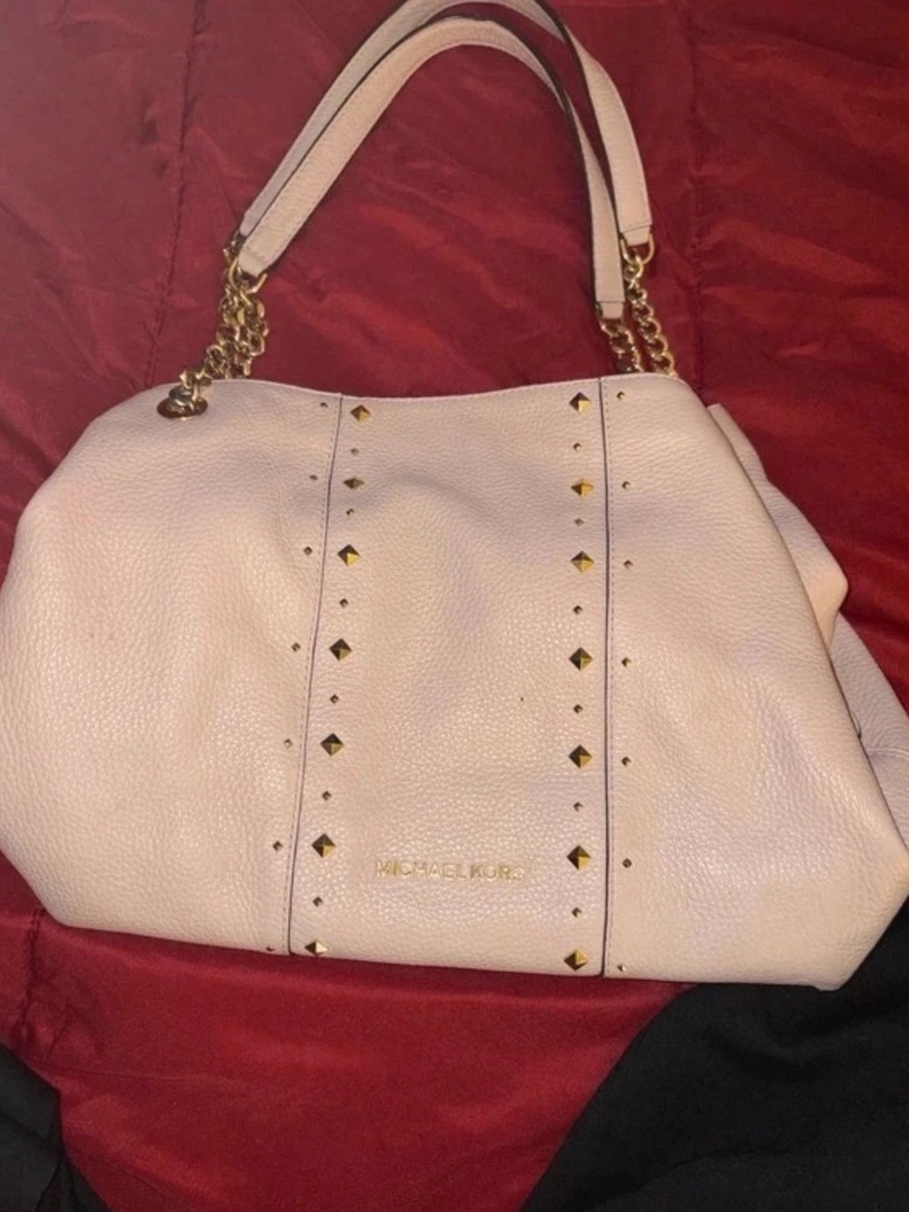 Michael Kors Light Pink Pebbled Leather Shoulder Bag with Gold Studs
